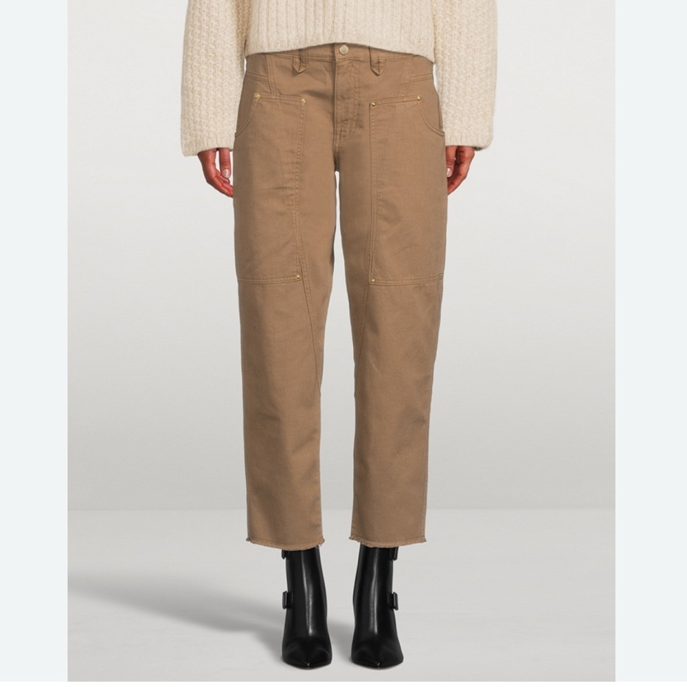 Frame Denim cropped “twisted utility pants” in khaki washed desert color